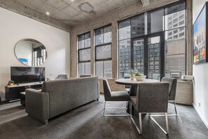 Three Bedroom Apartment | Living area | 32-inch LCD TV with digital channels, TV - Punthill Manhattan (Melbourne)