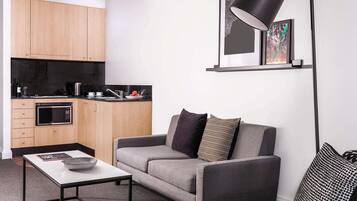 Minibar, desk, laptop workspace, blackout drapes