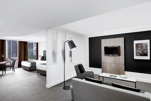 Minibar, desk, laptop workspace, blackout drapes