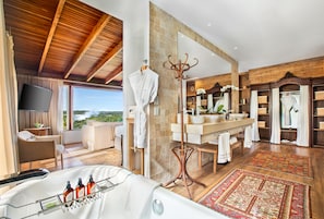 Eco-friendly toiletries, hair dryer, bathrobes, slippers