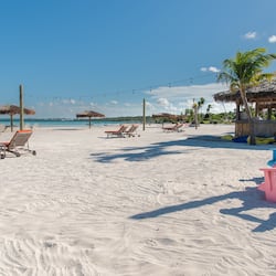 Private beach, white sand, free beach cabanas, sun loungers