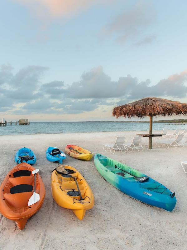 Private beach, white sand, free beach cabanas, sun loungers