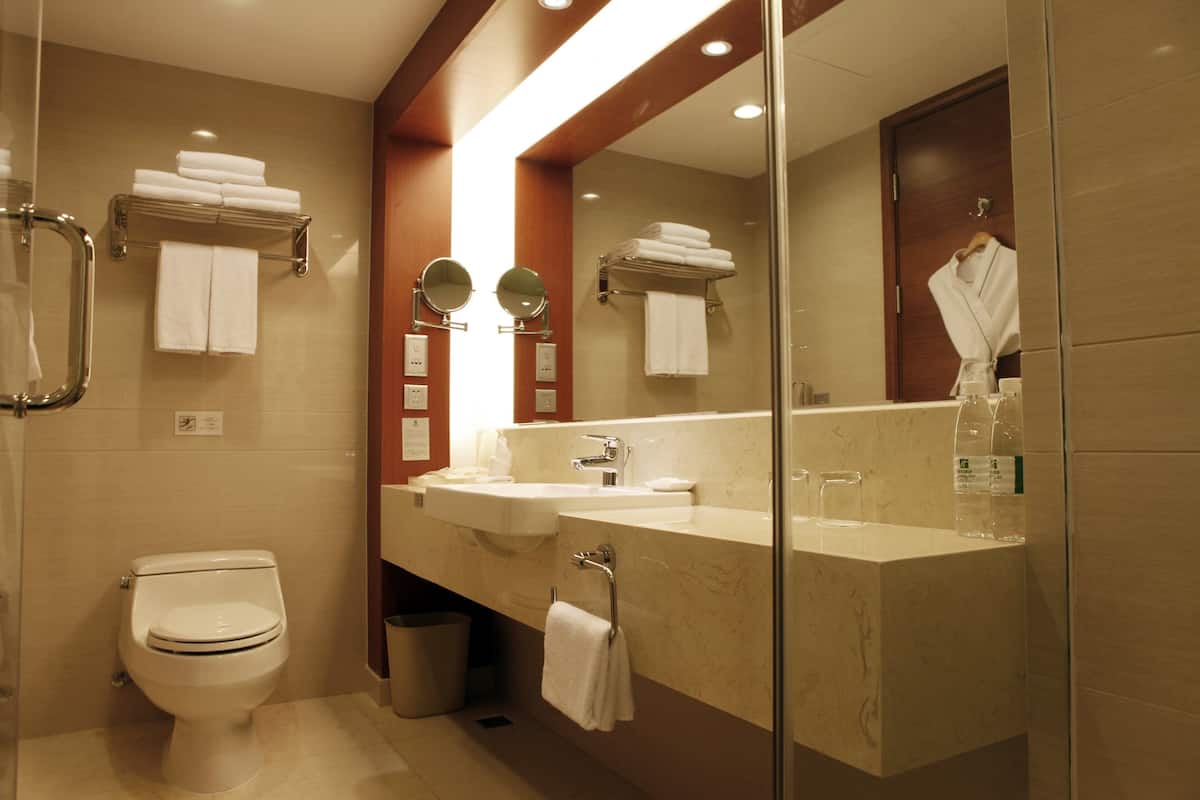 Separate bathtub and shower, deep-soaking bathtub, rainfall showerhead