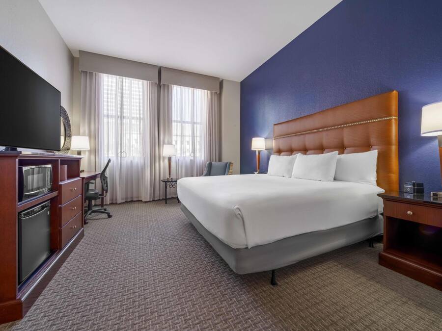 Room, 1 King Bed, Accessible (Roll in Shower) | Desk, laptop workspace, blackout drapes, iron/ironing board