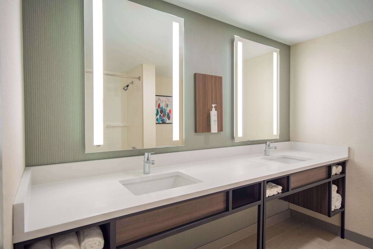 room, 1 king bed (drinks & snacks) | bathroom | combined shower/bathtub, hair dryer, towels