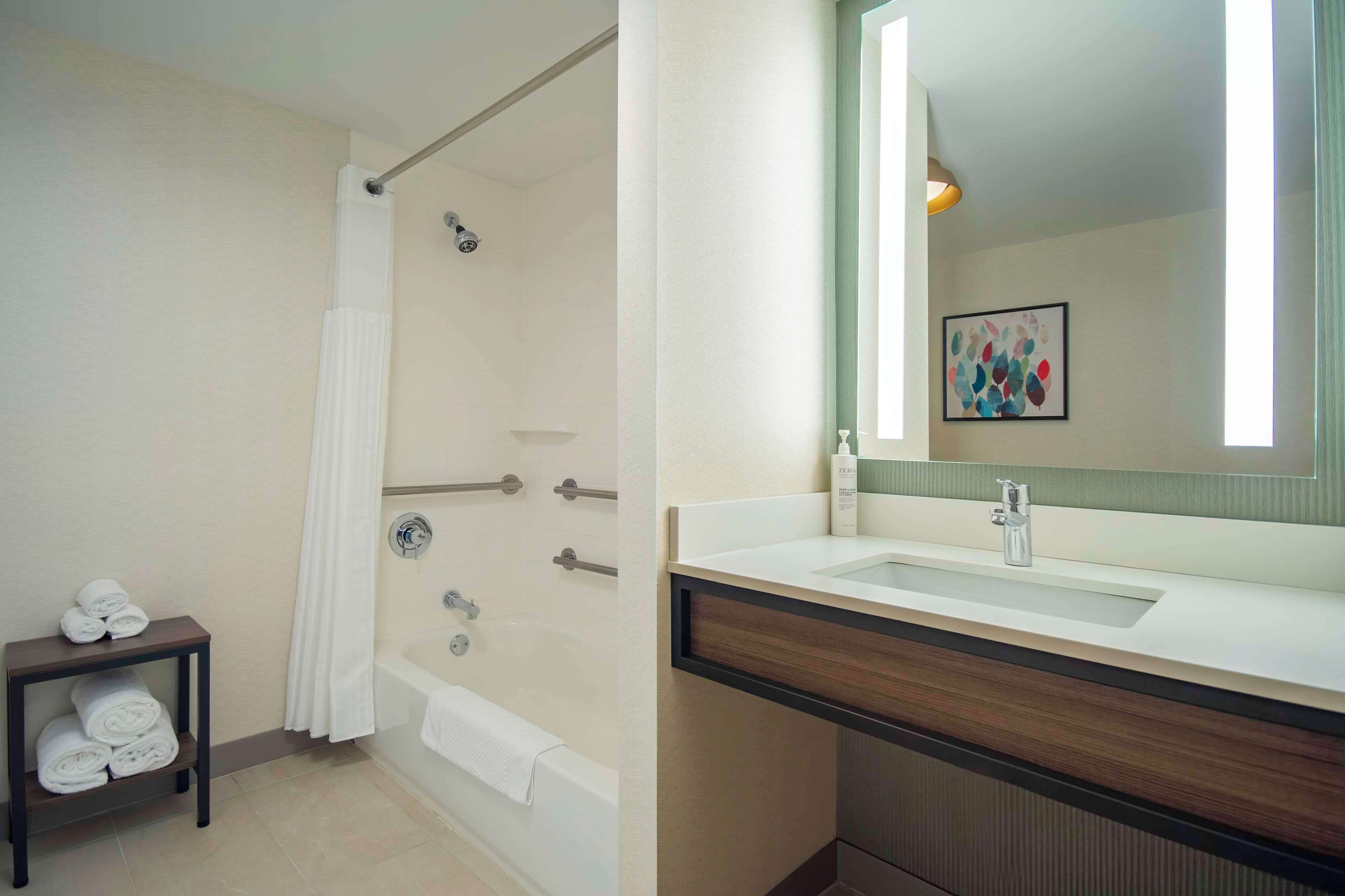 two double beds, accessible | bathroom shower