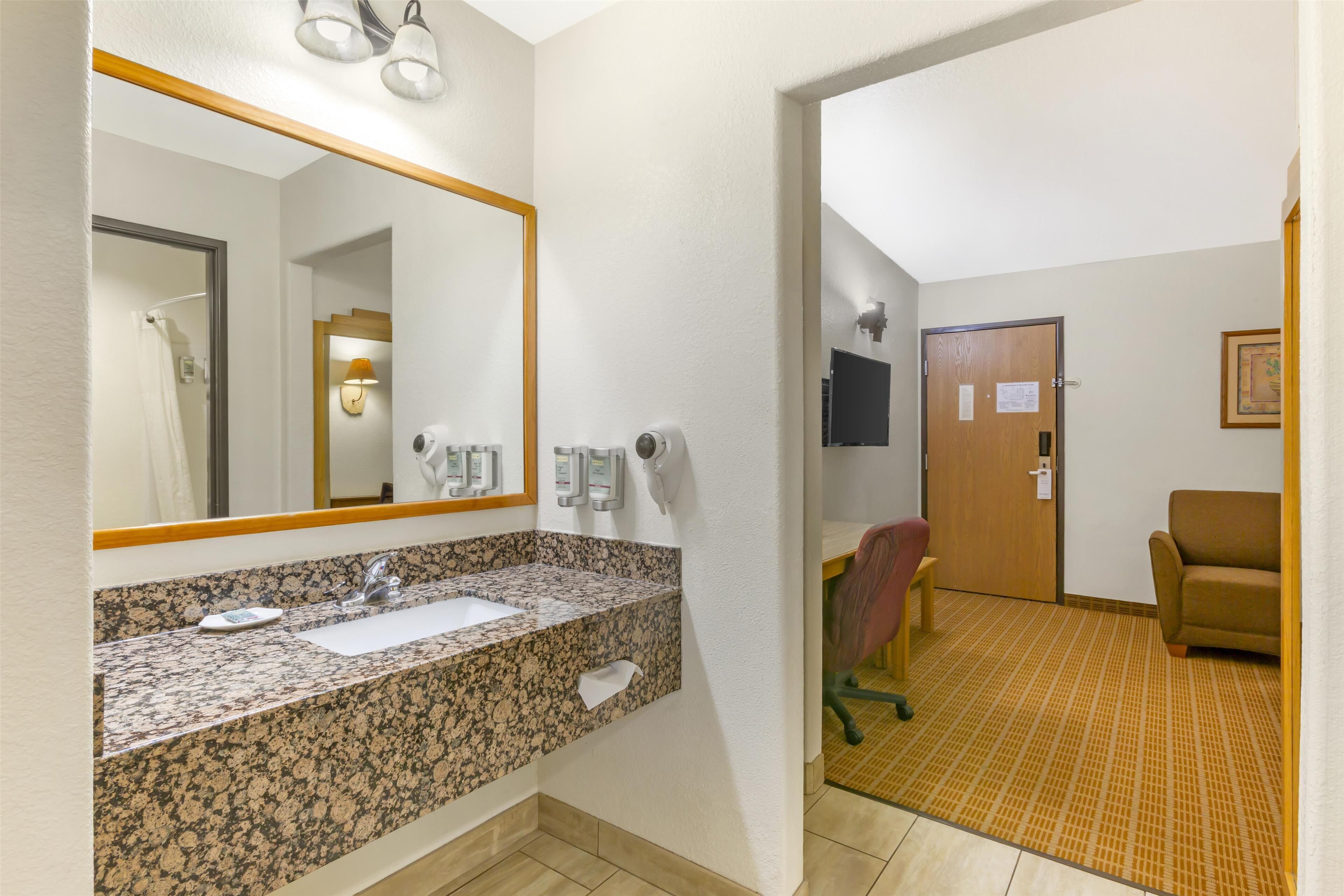 free toiletries, hair dryer, towels