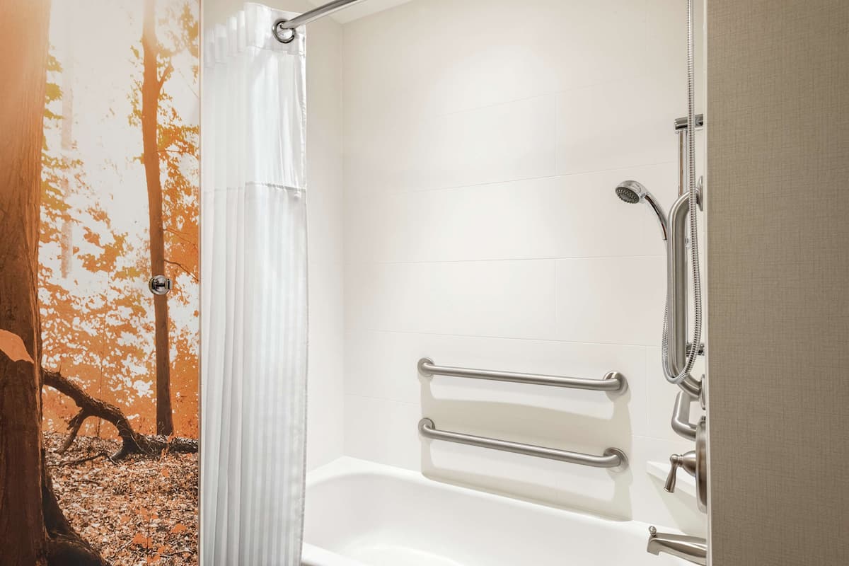 Chambre, 1 grand lit, accessible aux personnes à mobilité réduite, baignoire | Salle de bain adaptée