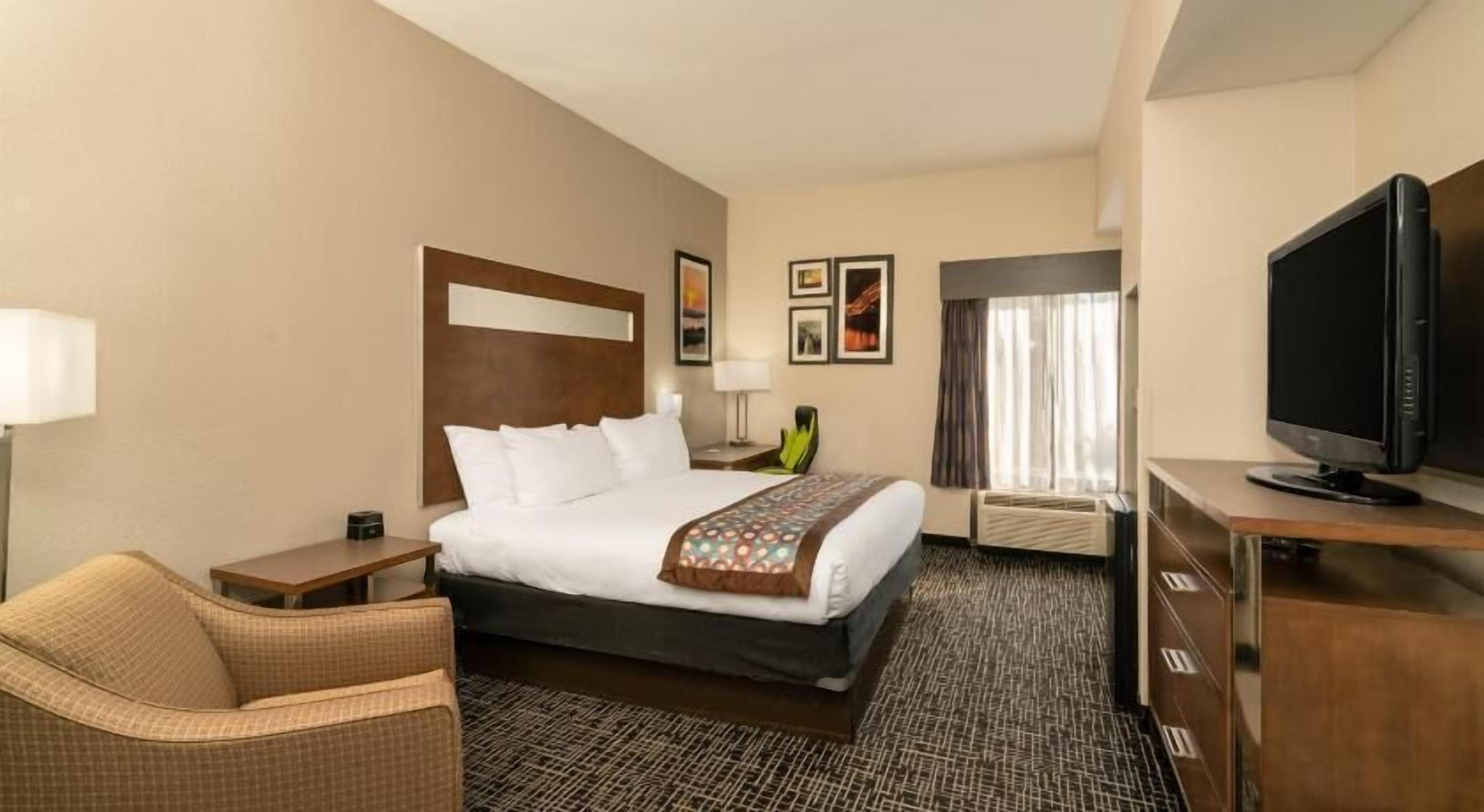 Premium bedding, pillowtop beds, desk, blackout drapes