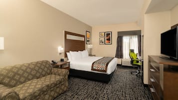 Premium bedding, pillowtop beds, desk, blackout drapes