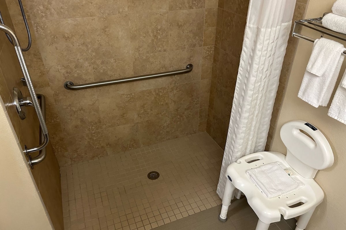 free toiletries, hair dryer, towels