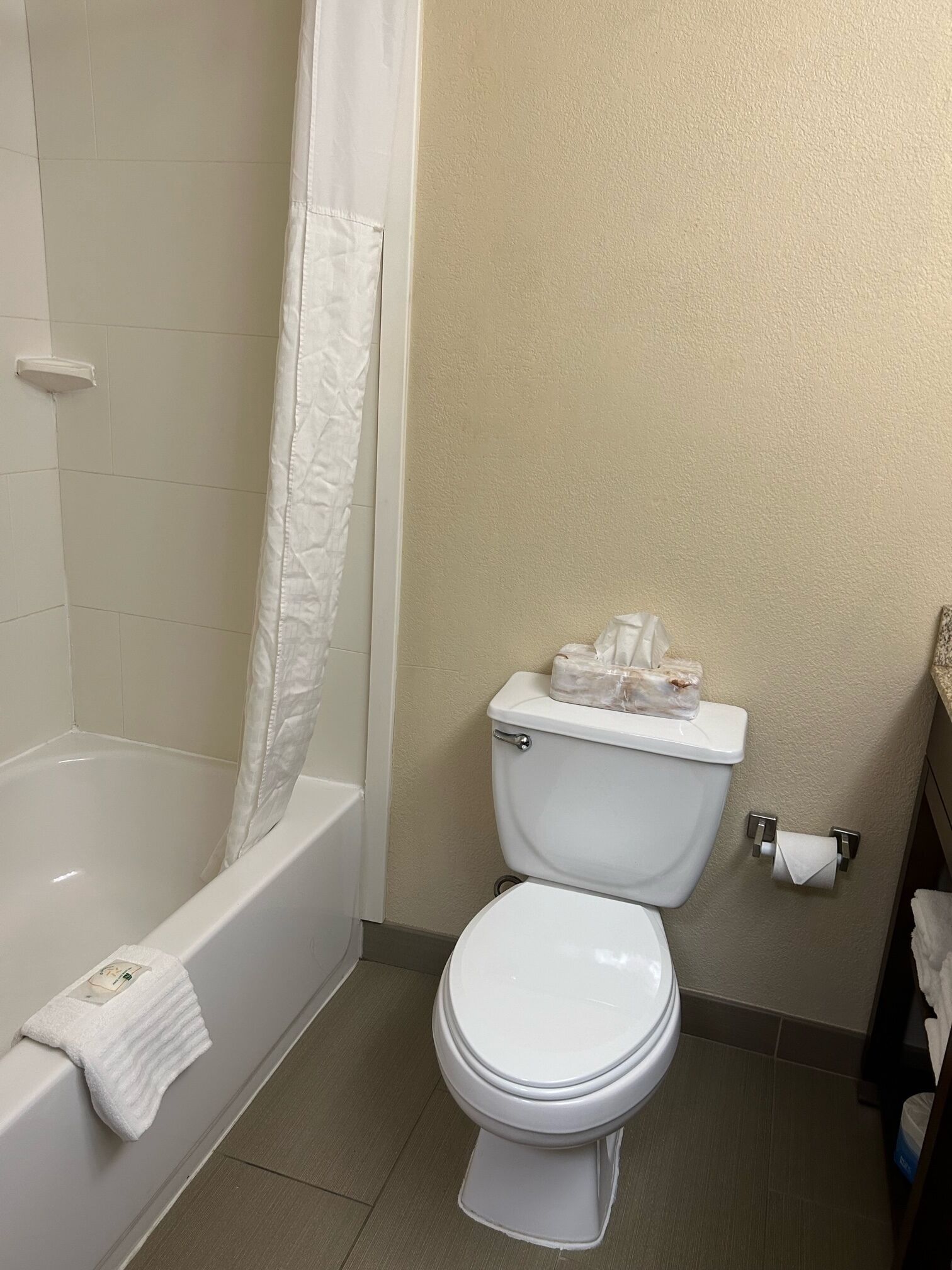 free toiletries, hair dryer, towels