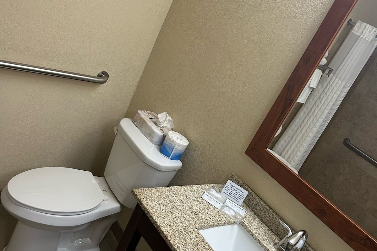 free toiletries, hair dryer, towels