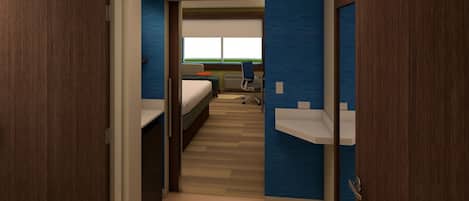 In-room safe, desk, laptop workspace, blackout curtains