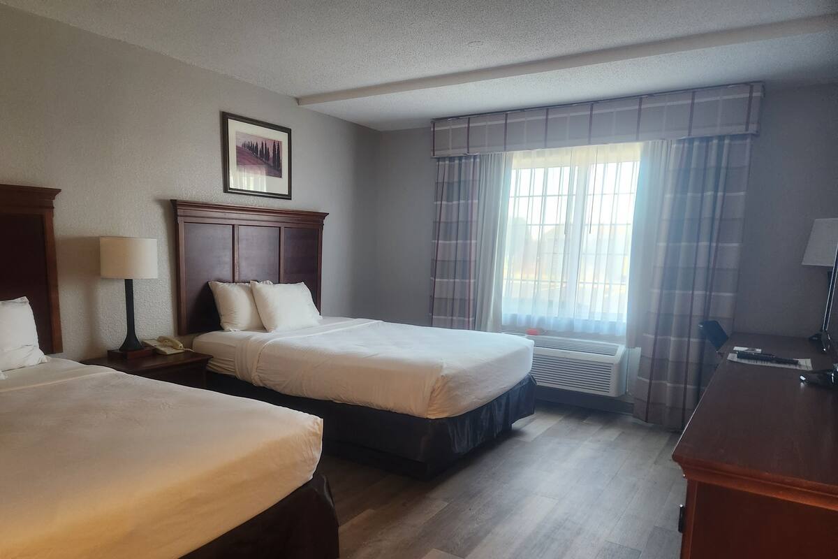 2 Queen Beds Standard Room | Premium bedding, desk, blackout curtains, iron/ironing board