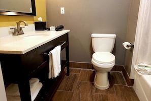 Eco-friendly toiletries, hair dryer, towels