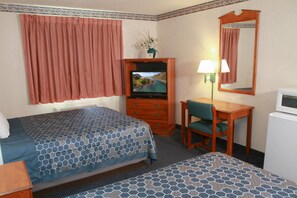Room, 2 Queen Beds, Non Smoking | Desk, laptop workspace, blackout curtains, iron/ironing board