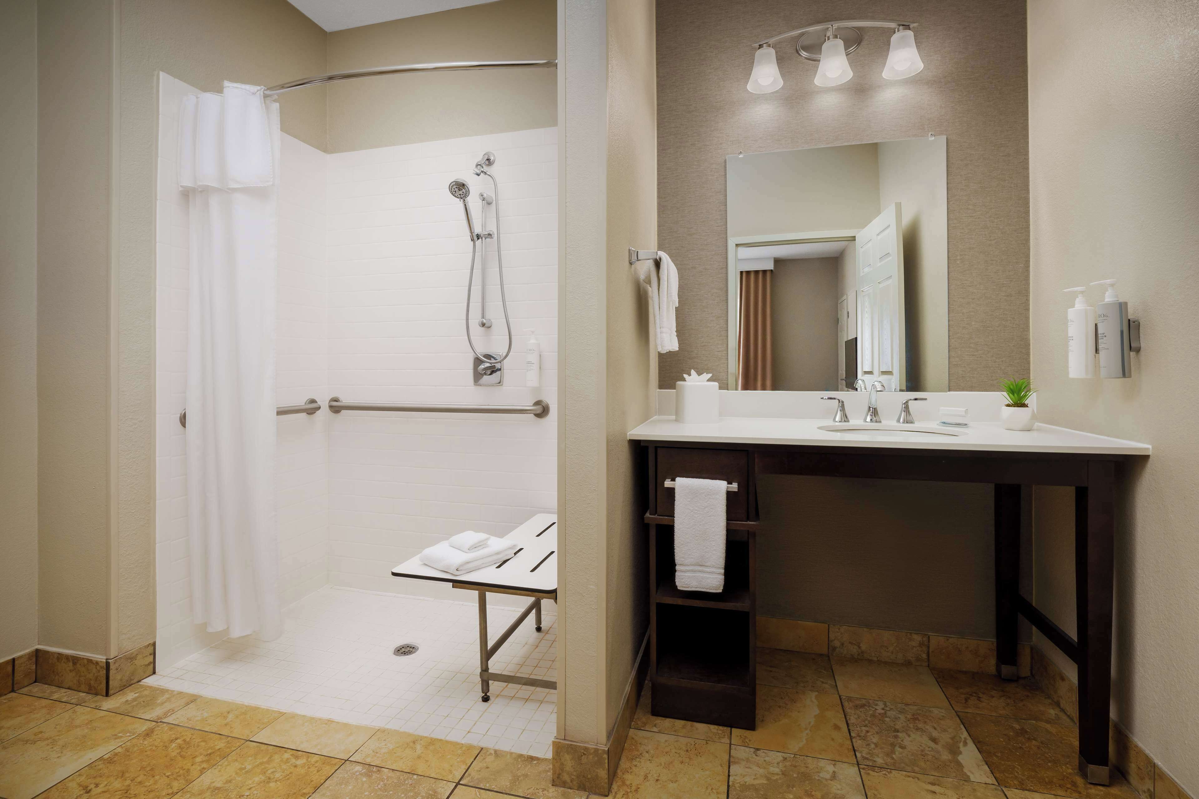 2 king beds, 2 bedroom suite, mobility accessible, roll-in shower, non-smoking | bathroom shower