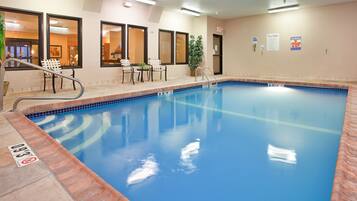 Indoor pool, open 10:00 AM to 10:00 PM, sun loungers