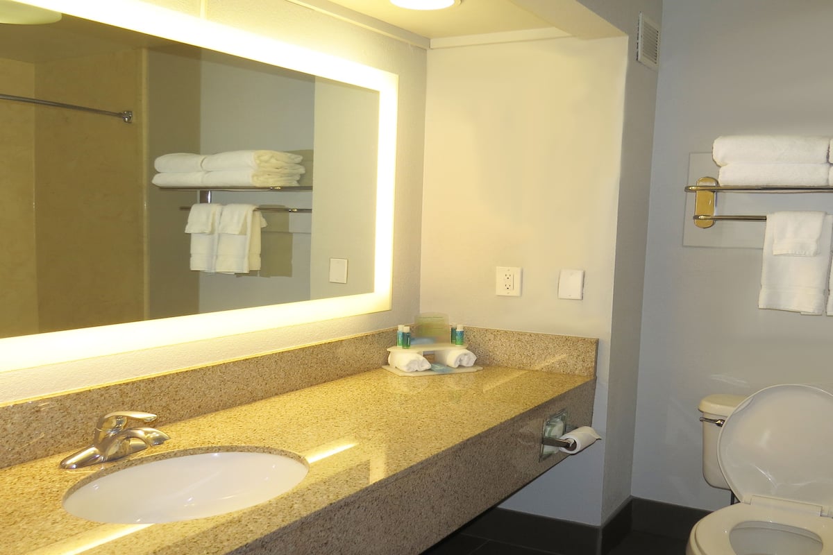 free toiletries, hair dryer, towels