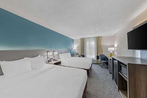 Standard Room, 2 Queen Beds, Non Smoking | Desk, laptop workspace, blackout drapes, iron/ironing board