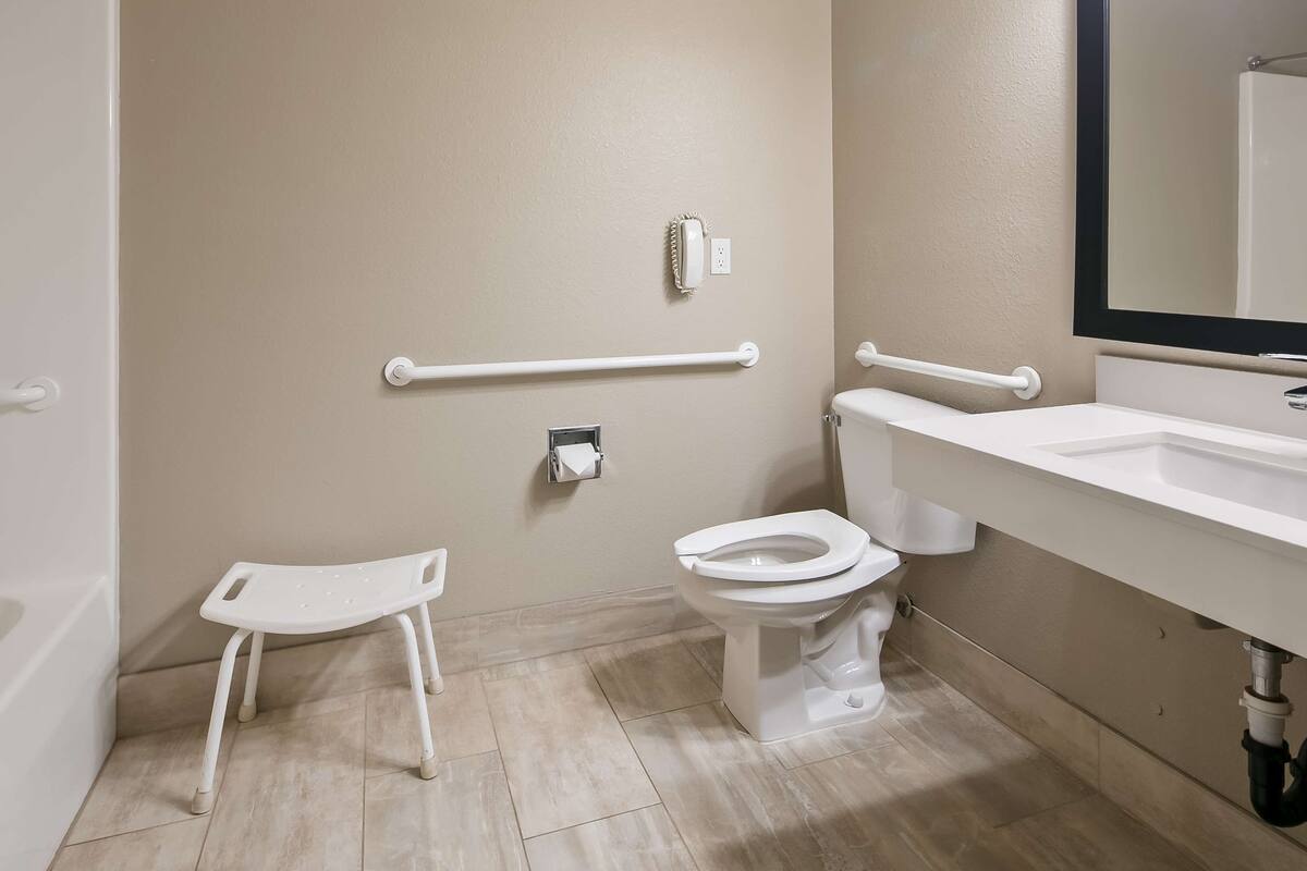 combined shower/bathtub, free toiletries, hair dryer, towels