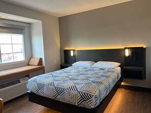 Desk, free WiFi, bed sheets