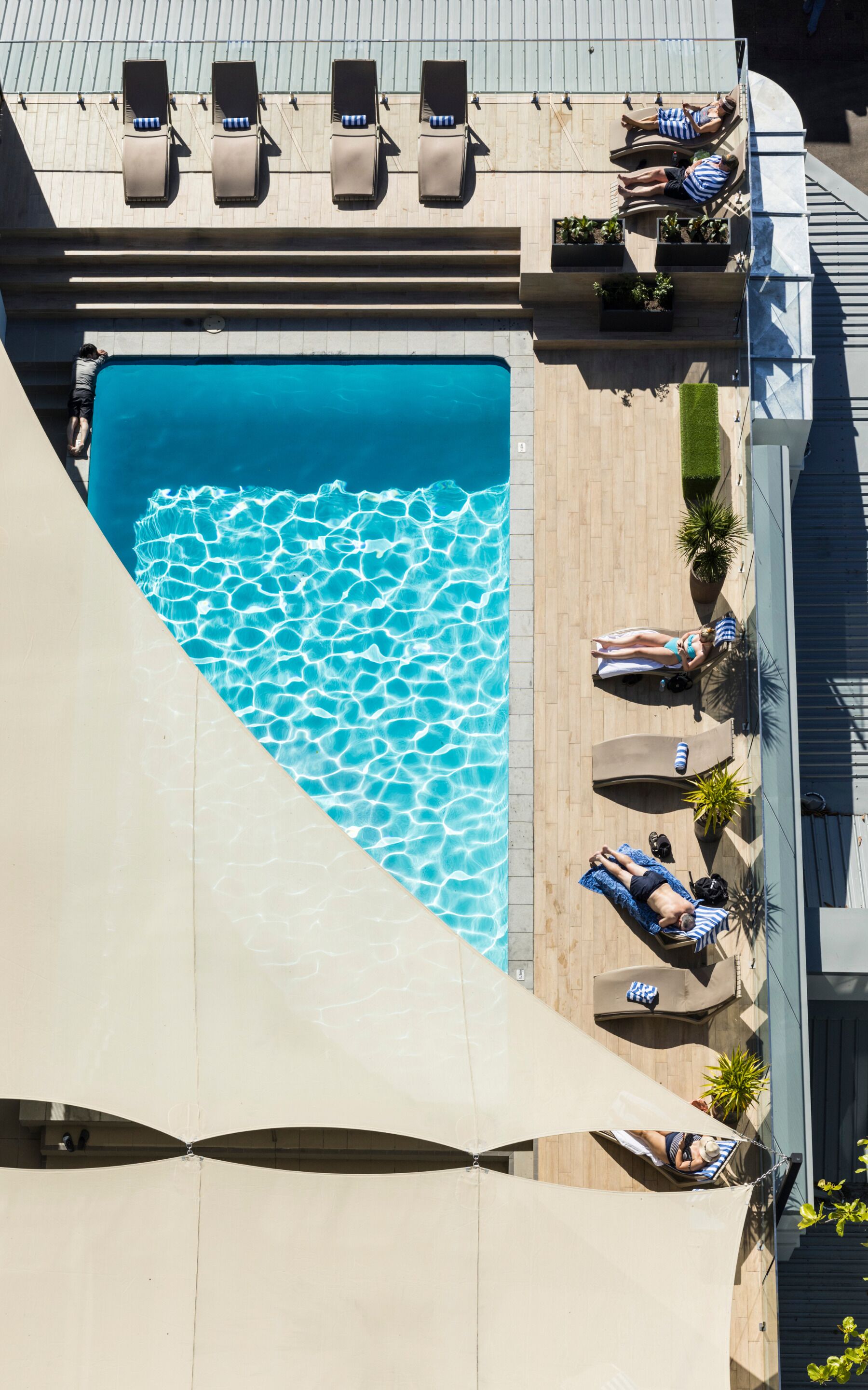 Outdoor pool, pool umbrellas, pool loungers
