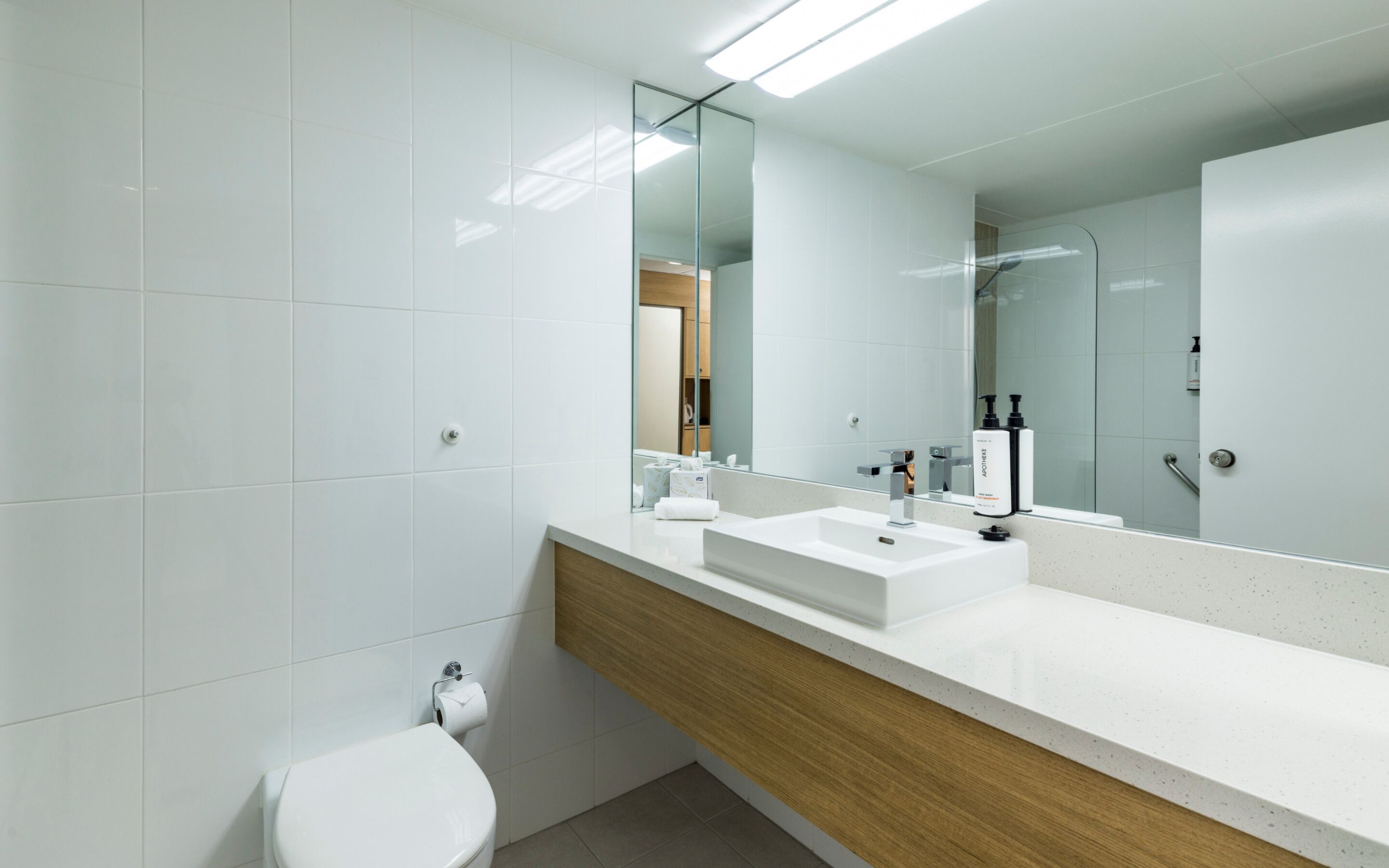 superior king balcony room | bathroom | eco-friendly toiletries, hair dryer, towels, soap