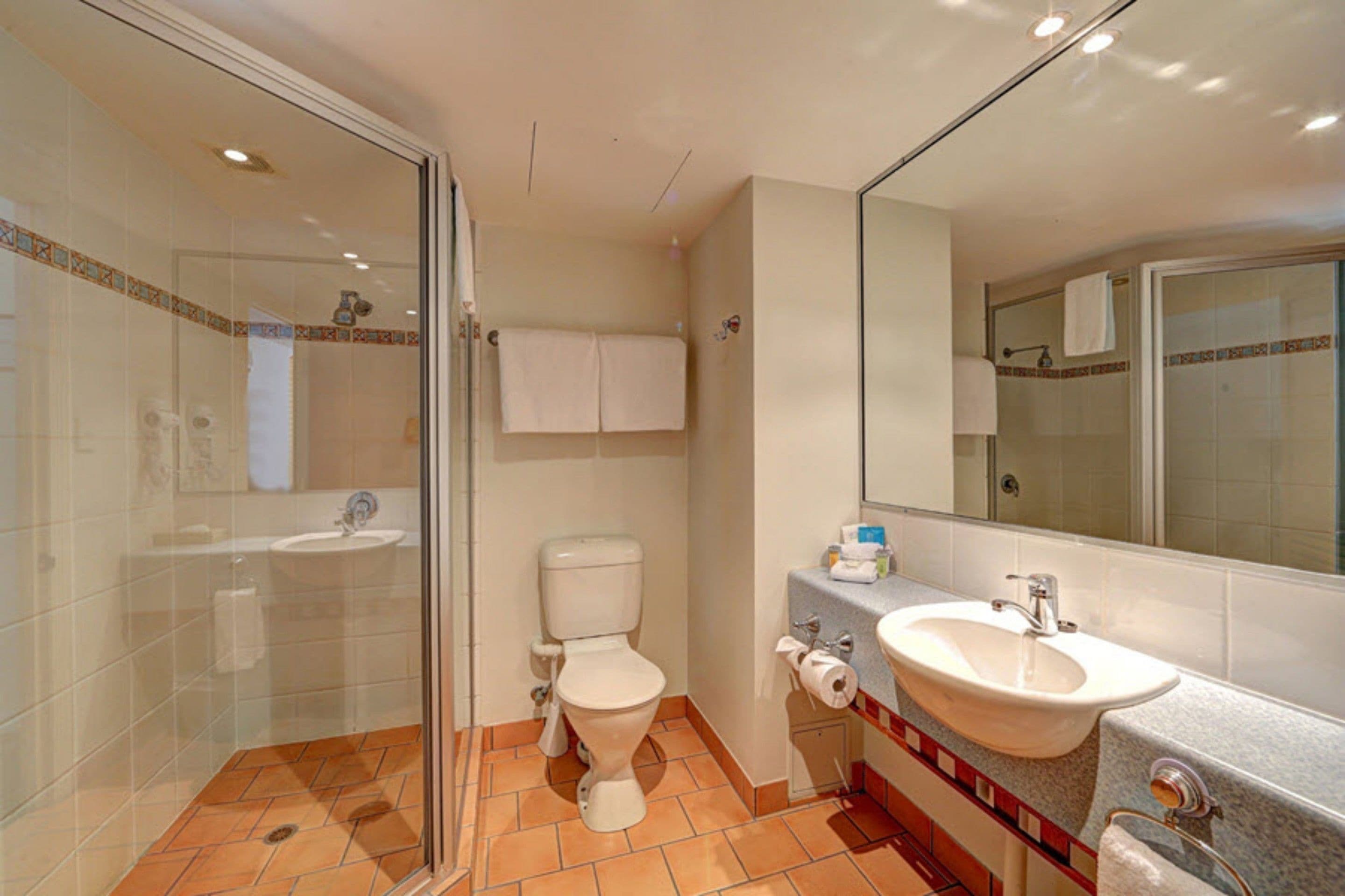 shower, free toiletries, hair dryer, towels