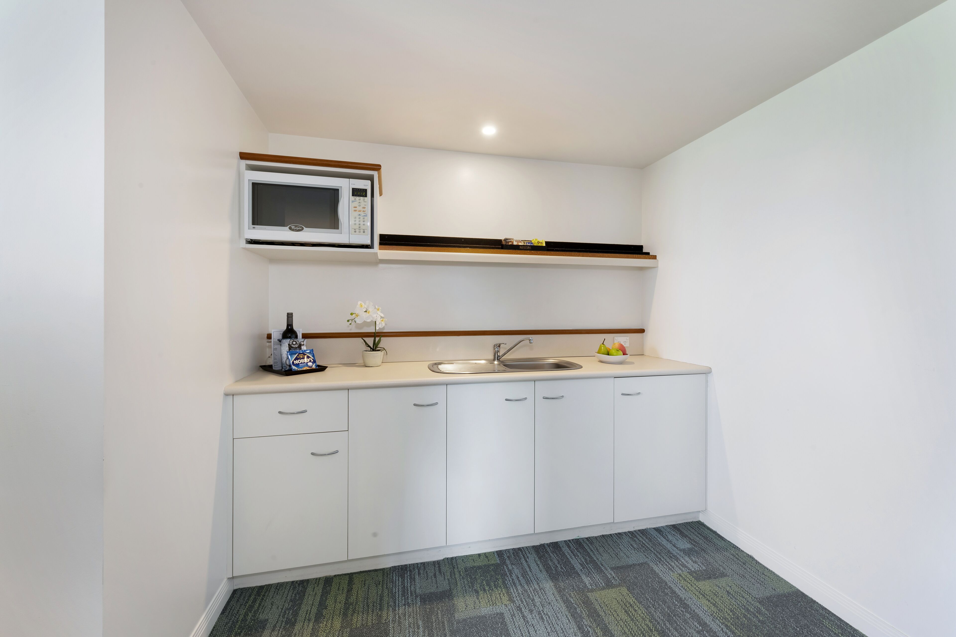 mini-fridge, coffee/tea maker, electric kettle