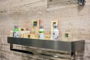 Shower, free toiletries, hair dryer, bathrobes