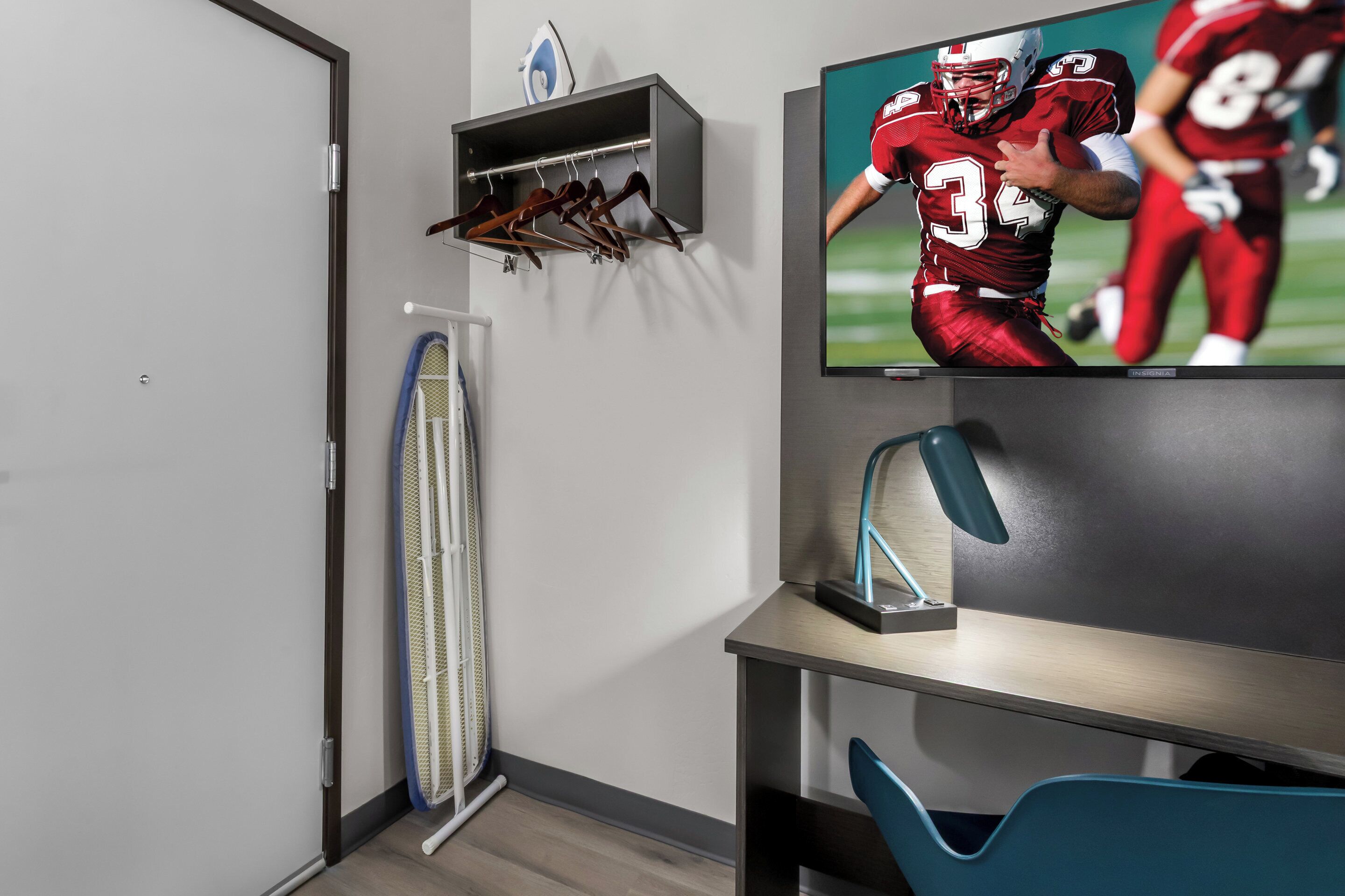 Desk, laptop workspace, blackout drapes, free WiFi