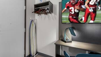 Desk, laptop workspace, blackout drapes, free WiFi