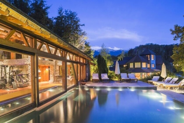 Indoor pool, outdoor pool, pool loungers