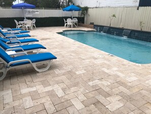 Outdoor pool, sun loungers