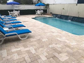 Outdoor pool, sun loungers