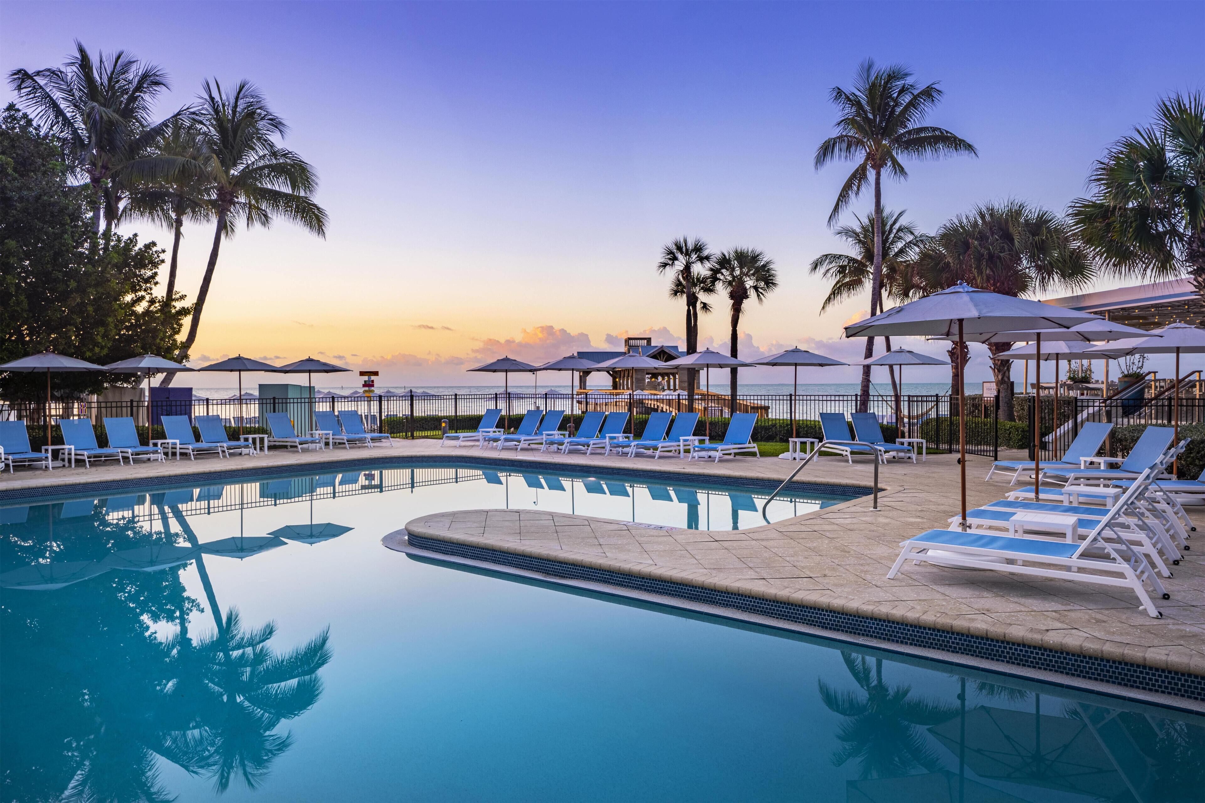 Outdoor pool, pool umbrellas, pool loungers