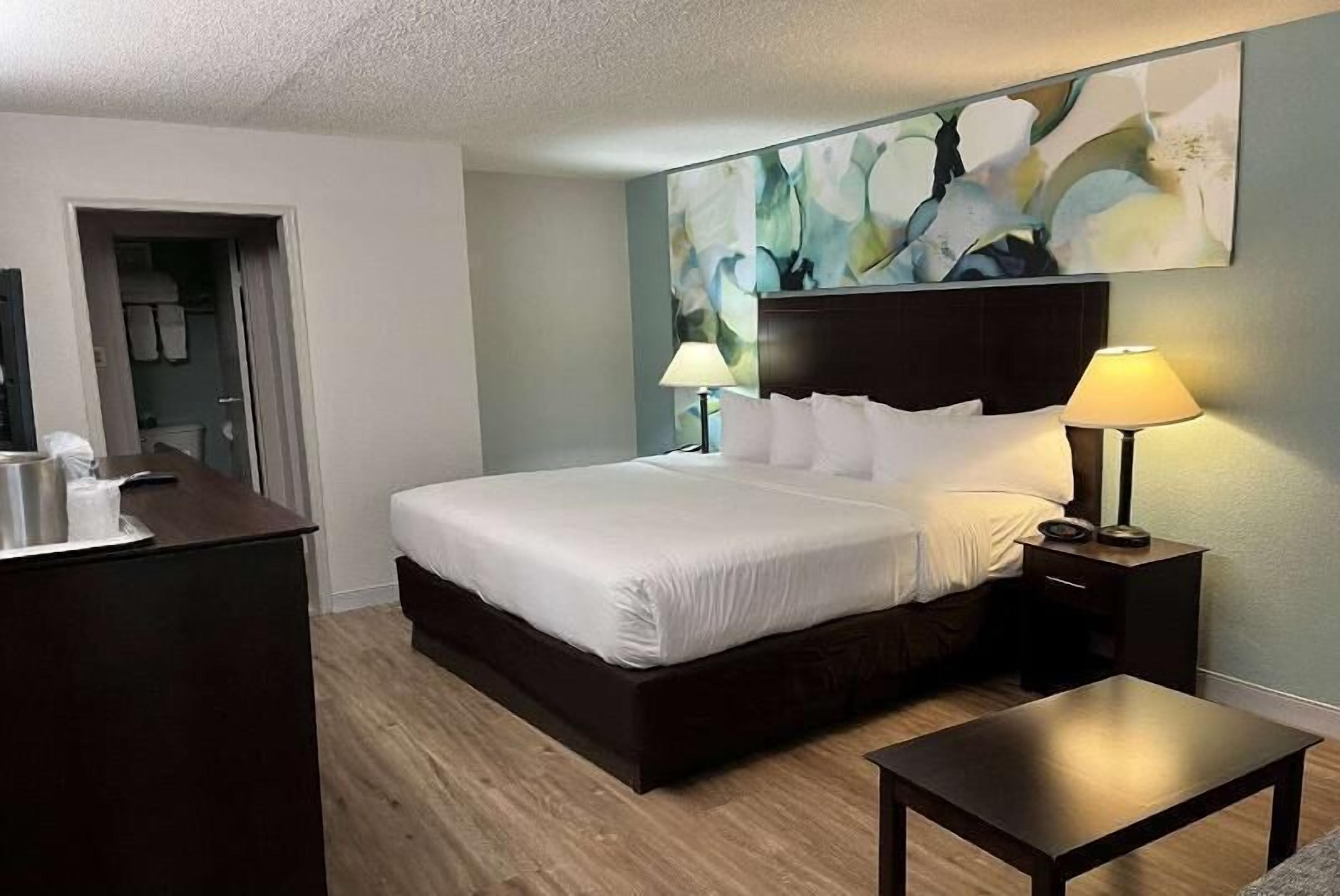 Premium bedding, pillow-top beds, desk, blackout curtains