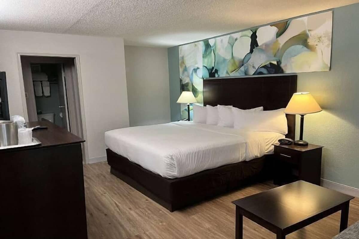 Premium bedding, pillow-top beds, desk, blackout curtains