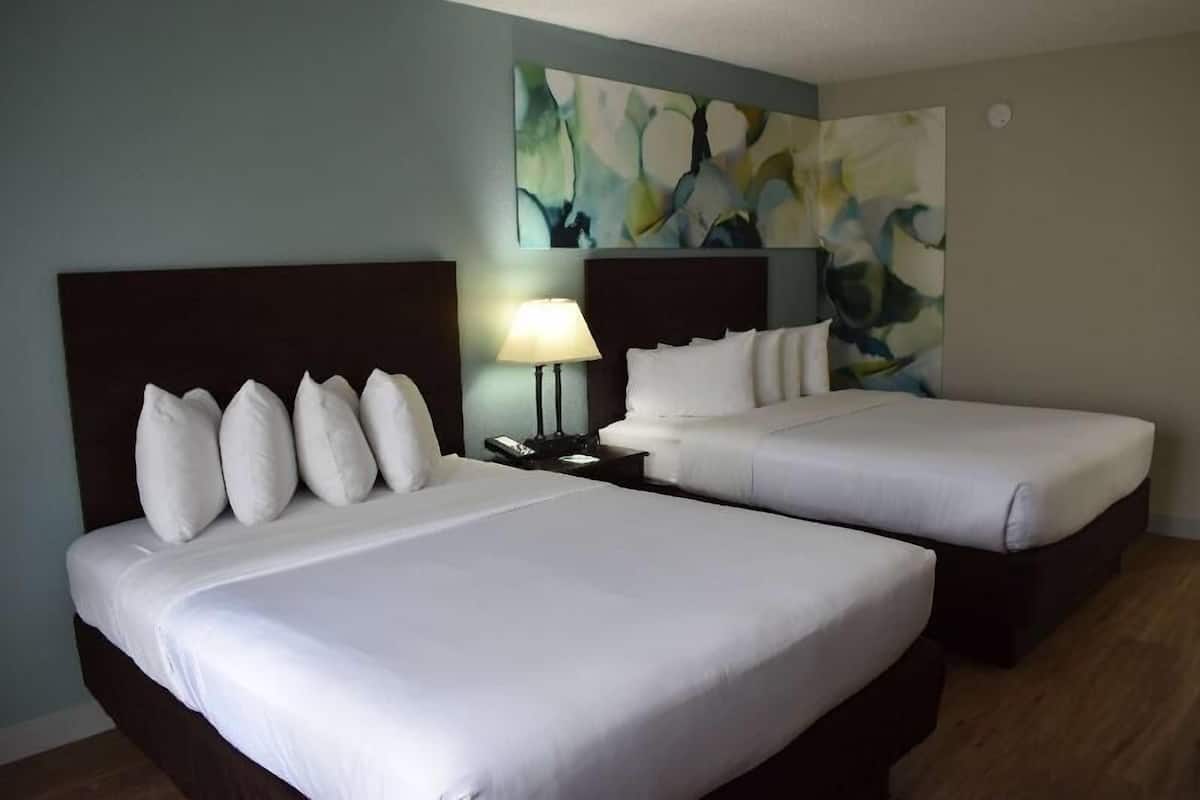 Premium bedding, pillow-top beds, desk, blackout curtains