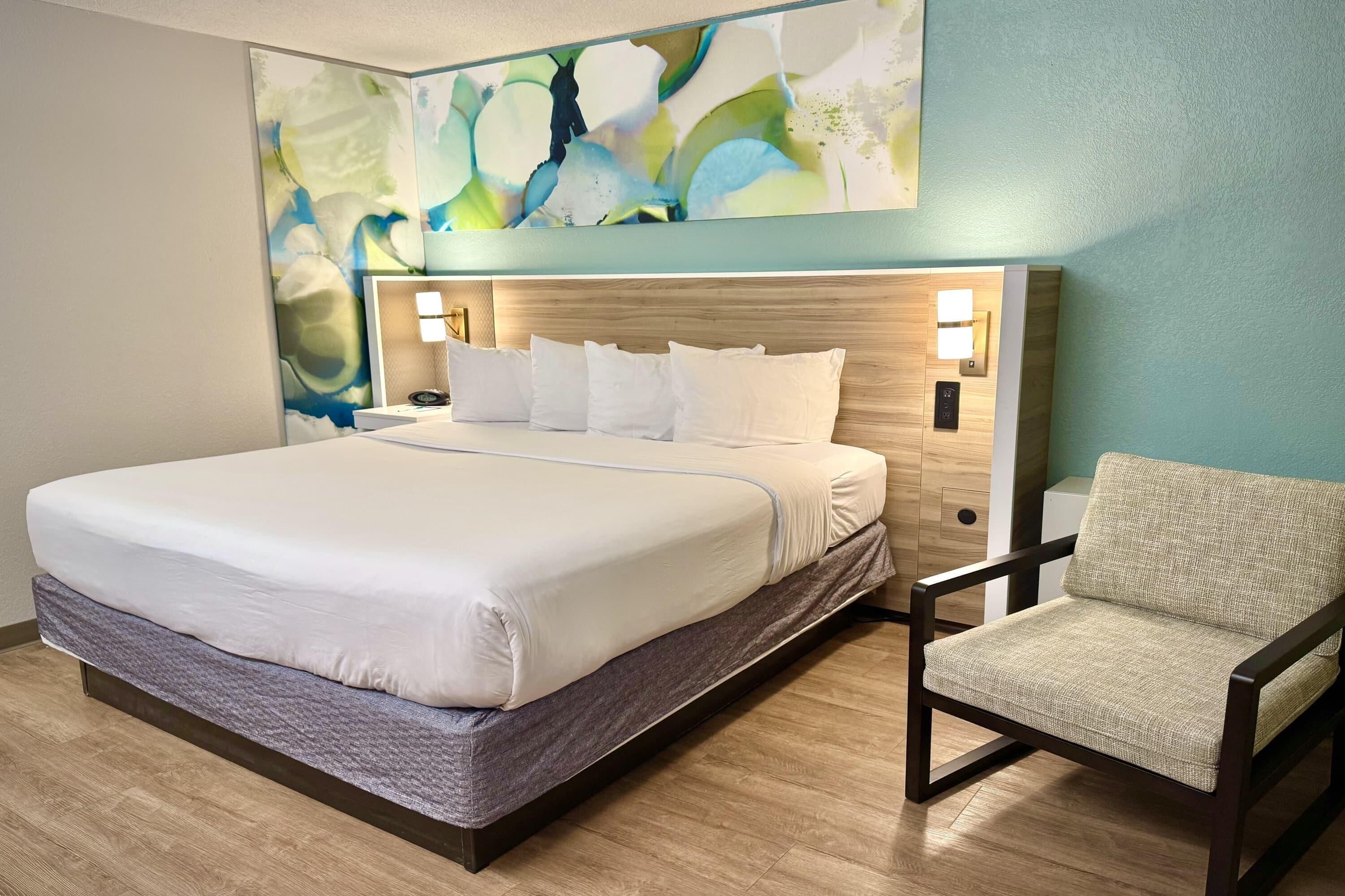 Premium bedding, pillow-top beds, desk, blackout curtains