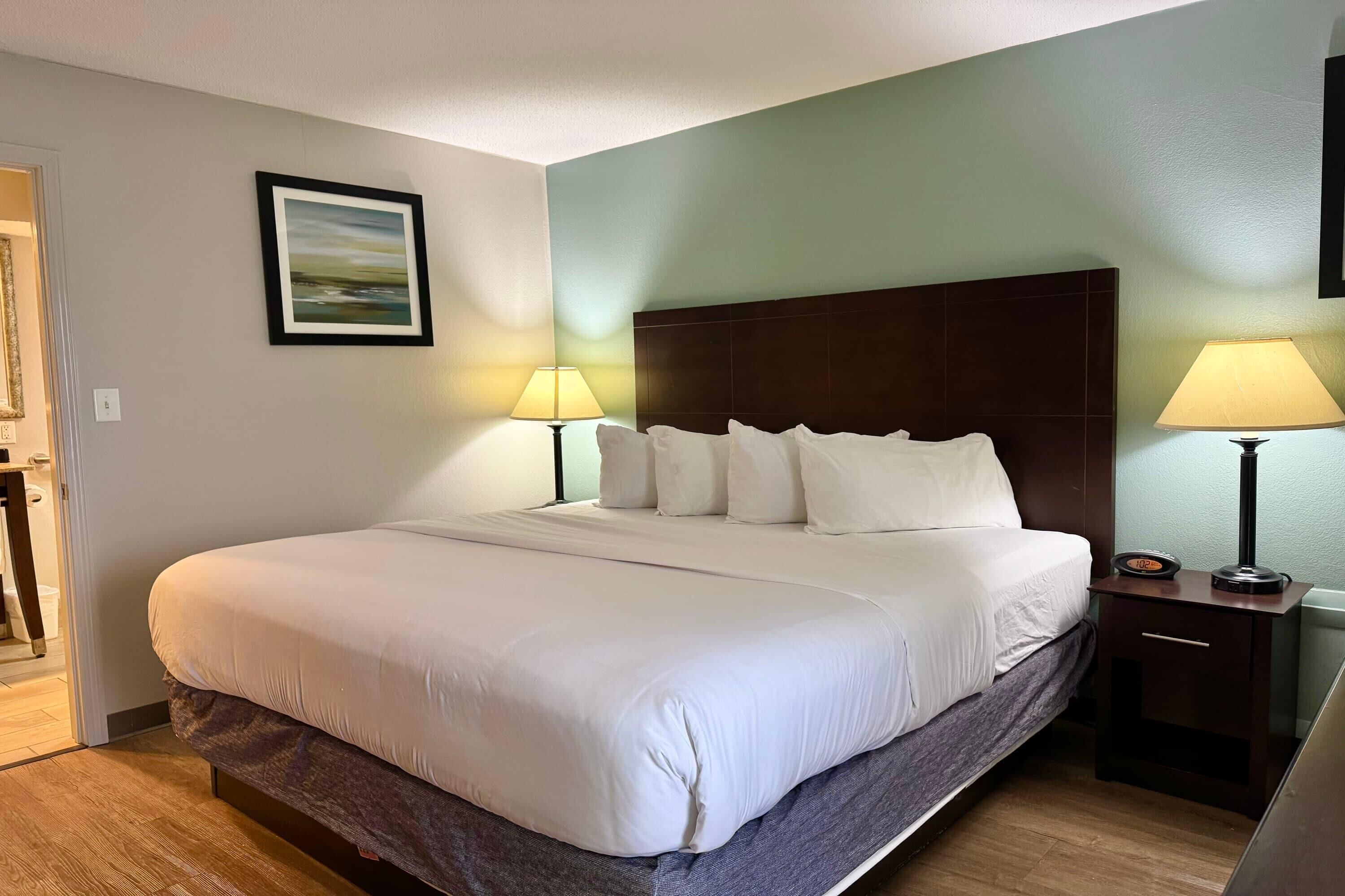 Premium bedding, pillow-top beds, desk, blackout curtains