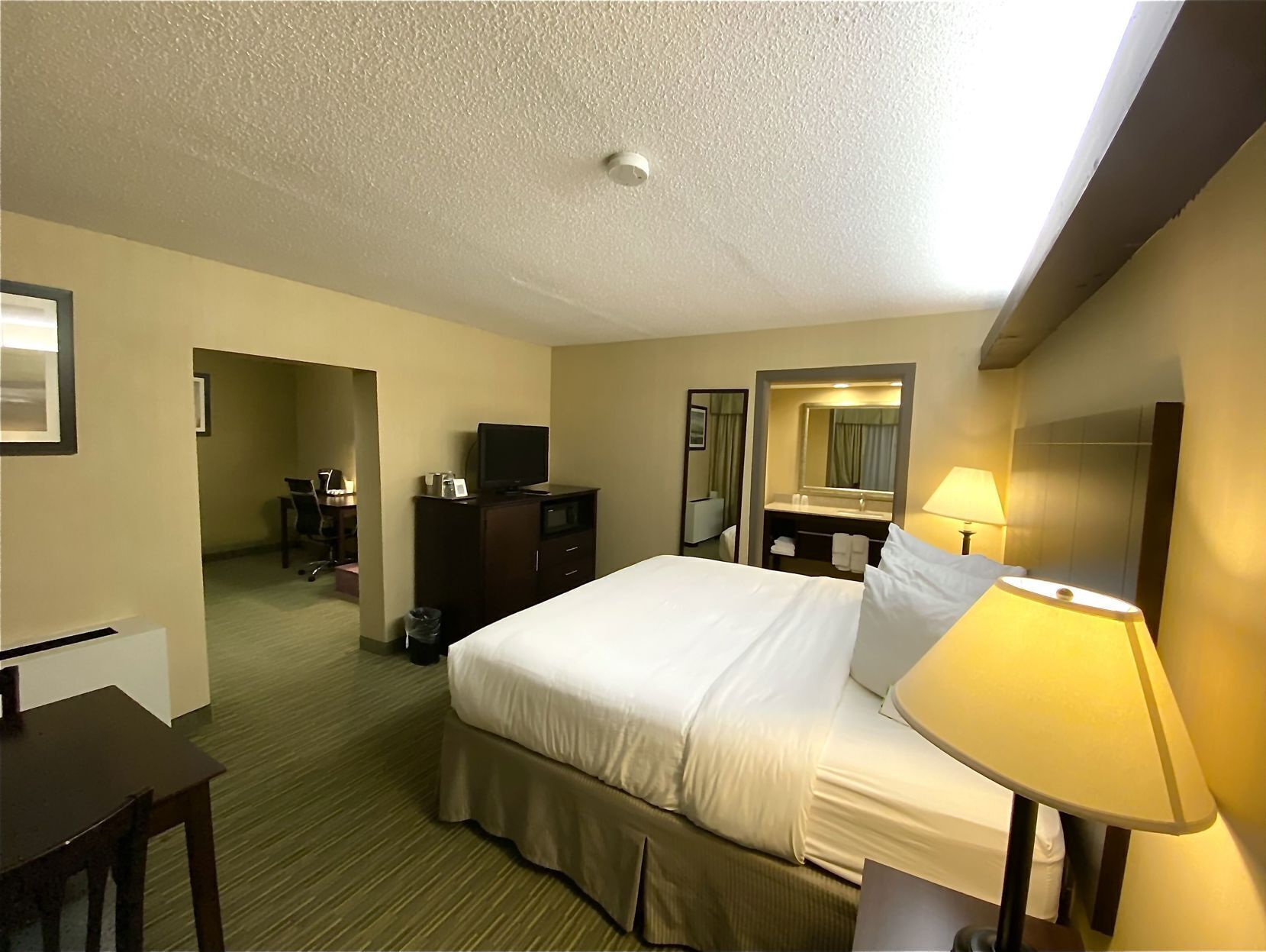 Premium bedding, pillow-top beds, desk, blackout curtains