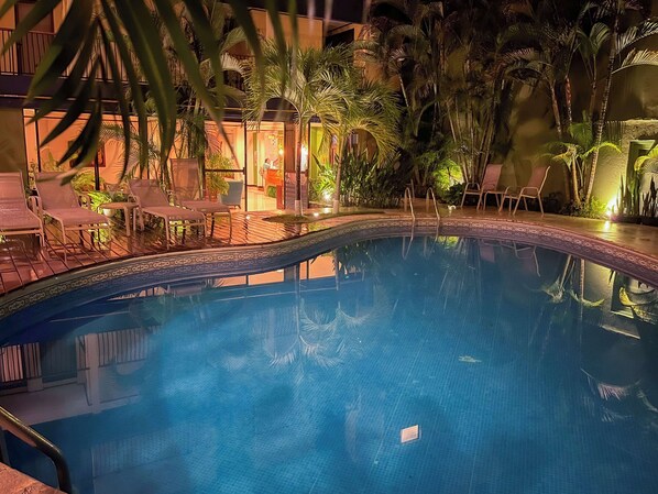 Outdoor pool, sun loungers
