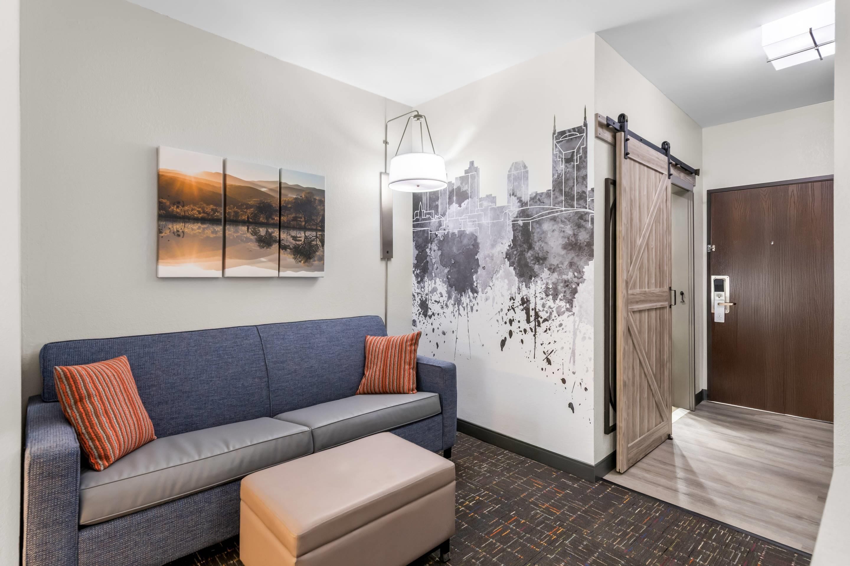 Premium bedding, pillowtop beds, desk, laptop workspace
