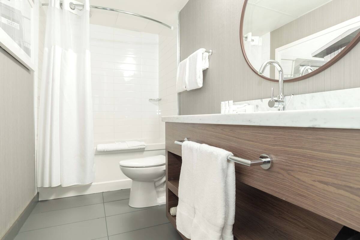standard suite, 1 queen bed with sofa bed | bathroom | combined shower/bathtub, free toiletries, hair dryer, towels