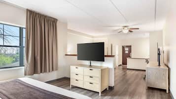 Desk, blackout drapes, iron/ironing board, free WiFi