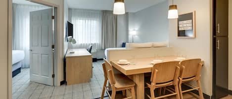 Suite, 2 Queen Beds (One Bedroom) | Desk, laptop workspace, blackout drapes, iron/ironing board