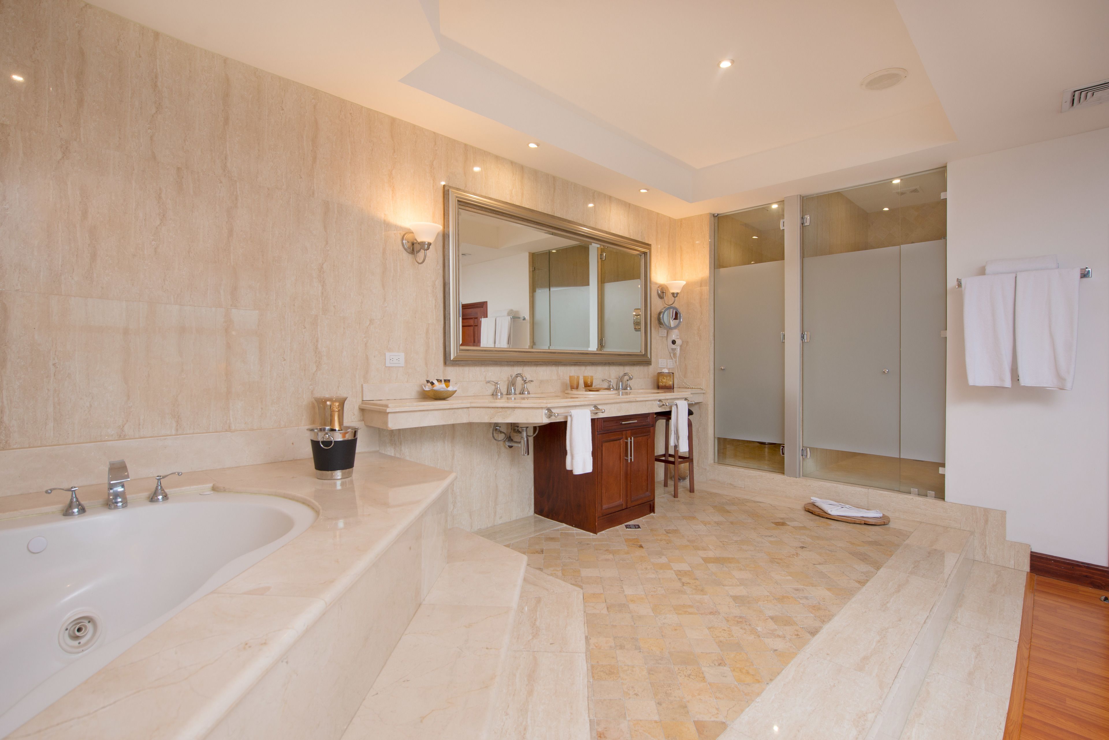 master suite | bathroom | free toiletries, hair dryer, bathrobes, towels